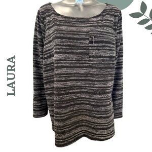 Laura Plus Black & Grey Striped Long Sleeve Tunic | Zipper Pocket | Size 3X